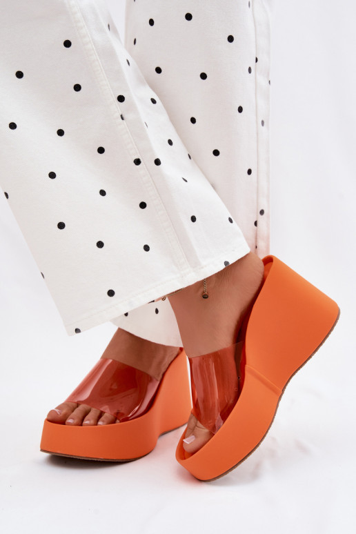 Moteriškos šlepetės su platformasuTransparentnym Juostelėsem oranžinės spalvos Zolretia