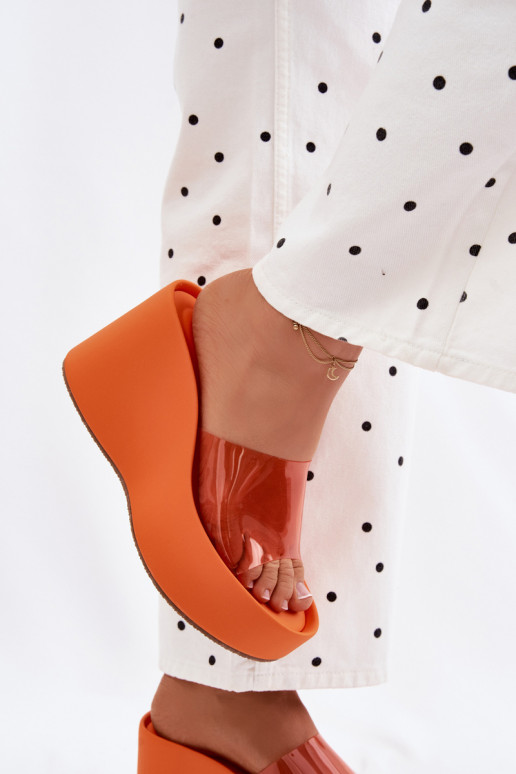 Moteriškos šlepetės su platformasuTransparentnym Juostelėsem oranžinės spalvos Zolretia