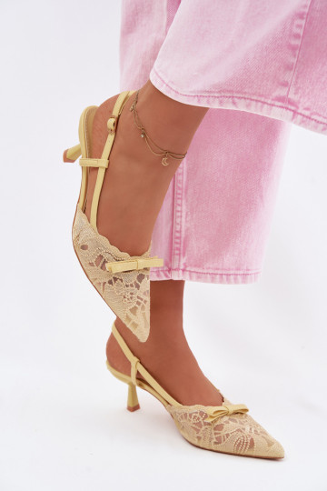 Nėriniuotos basutės Moteriškas Įjungta obcasie su kaspinais geltonos spalvos Tai turiribelle