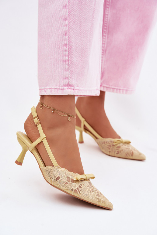 Nėriniuotos basutės Moteriškas Įjungta obcasie su kaspinais geltonos spalvos Tai turiribelle