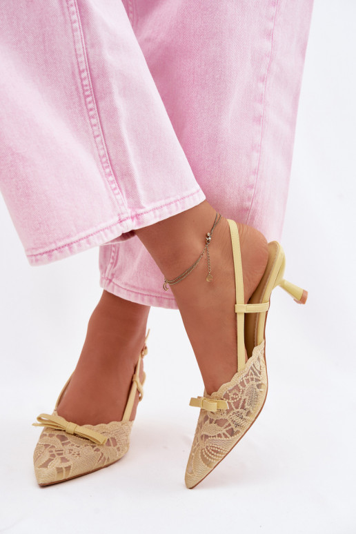 Nėriniuotos basutės Moteriškas Įjungta obcasie su kaspinais geltonos spalvos Tai turiribelle