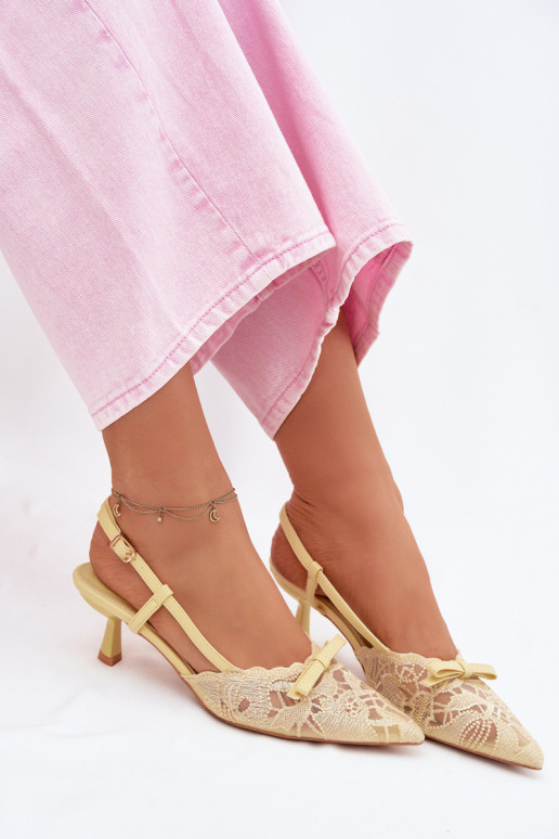 Nėriniuotos basutės Moteriškas Įjungta obcasie su kaspinais geltonos spalvos Tai turiribelle