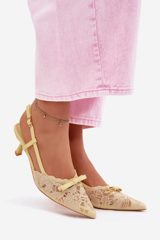 Nėriniuotos basutės Moteriškas Įjungta obcasie su kaspinais geltonos spalvos Tai turiribelle