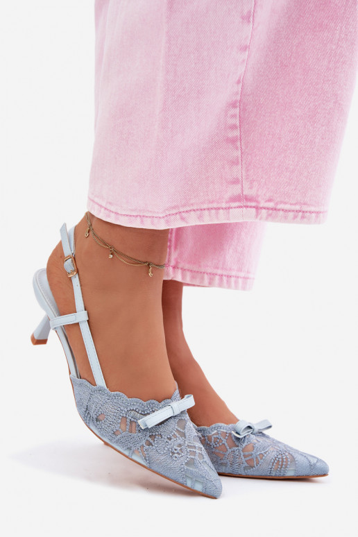 Nėriniuotos basutės Moteriškas Įjungta obcasie su kaspinais mėlynos spalvos Tai turiribelle