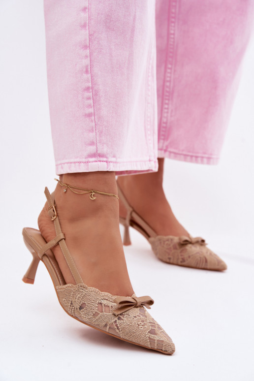 Nėriniuotos basutės Moteriškas Įjungta obcasie su kaspinais smėlio spalvos Tai turiribelle