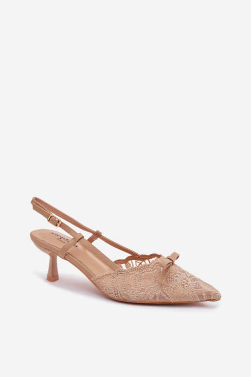 Nėriniuotos basutės Moteriškas Įjungta obcasie su kaspinais smėlio spalvos Tai turiribelle