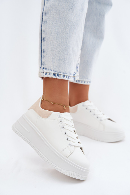 Sneakers modelio batai Moteriškas su platformasuImitacji Skóry Baltos-smėlio spalvos Calinae