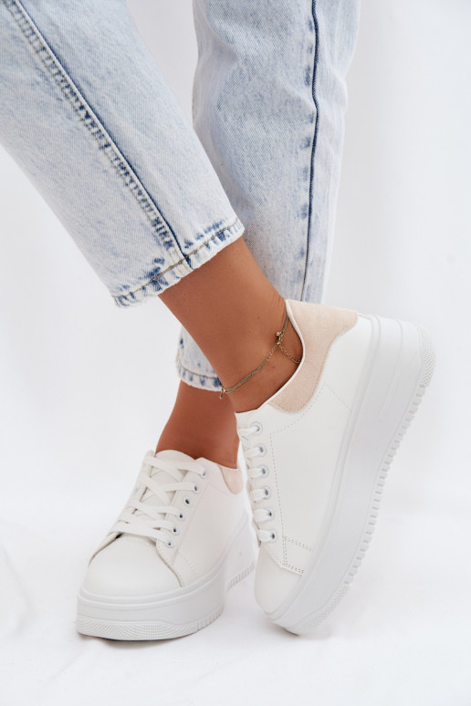 Sneakers modelio batai Moteriškas su platformasuImitacji Skóry Baltos-smėlio spalvos Calinae