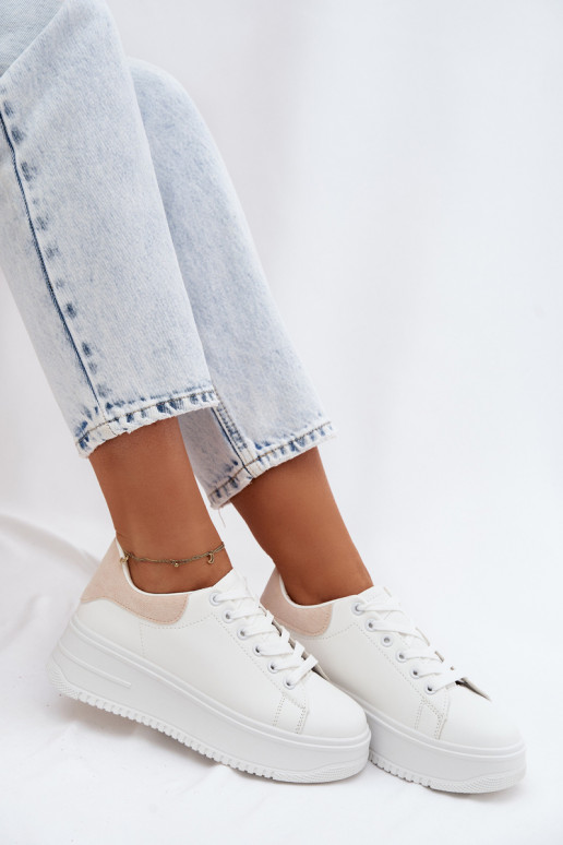Sneakers modelio batai Moteriškas su platformasuImitacji Skóry Baltos-smėlio spalvos Calinae