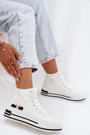 Laisvalaikio bateliai Aukštas su platforma baltos spalvos Liline