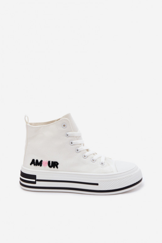 Laisvalaikio bateliai Aukštas su platforma baltos spalvos Liline