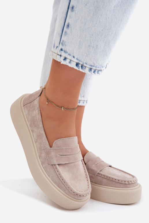 MokasinaisuĮjungtaturalnego iš zomšosu su platforma Vinceza 79594 smėlio spalvos