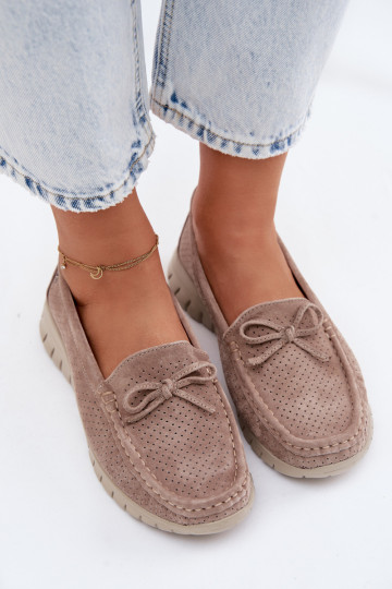 moteriški mokasinaisuĮjungtaturalnego iš zomšosu su kaspinais Vinceza 95401 smėlio spalvos