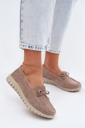 moteriški mokasinaisuĮjungtaturalnego iš zomšosu su kaspinais Vinceza 95401 smėlio spalvos 2