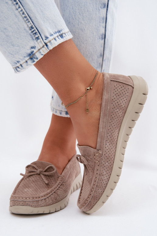 moteriški mokasinaisuĮjungtaturalnego iš zomšosu su kaspinais Vinceza 95401 smėlio spalvos