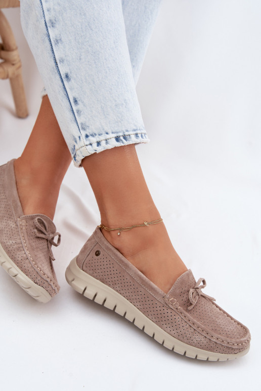 moteriški mokasinaisuĮjungtaturalnego iš zomšosu su kaspinais Vinceza 95401 smėlio spalvos