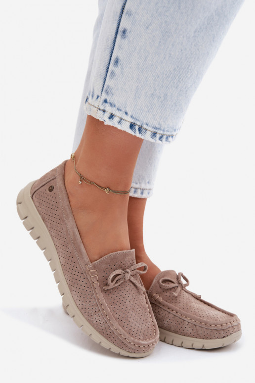 moteriški mokasinaisuĮjungtaturalnego iš zomšosu su kaspinais Vinceza 95401 smėlio spalvos