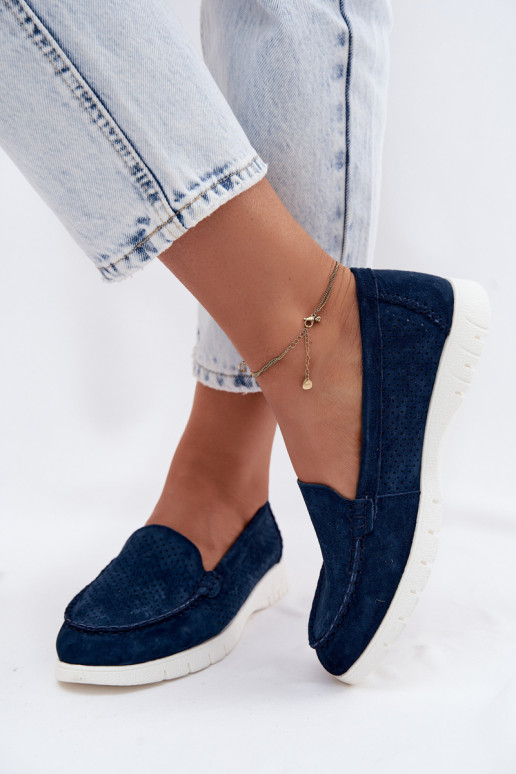 moteriški mokasinaisuĮjungtaturalnego iš zomšosu Vinceza 95360 tamsiai mėlynos spalvos