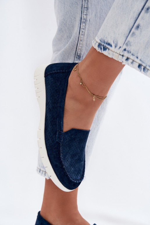 moteriški mokasinaisuĮjungtaturalnego iš zomšosu Vinceza 95360 tamsiai mėlynos spalvos