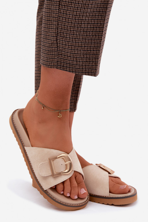 Moteriškos šlepetės su aukso spalvos sagtimis dramblio kaulo spalvos Elviane