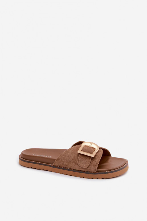 Moteriškos šlepetės su aukso spalvos sagtimis smėlio spalvos Elviane