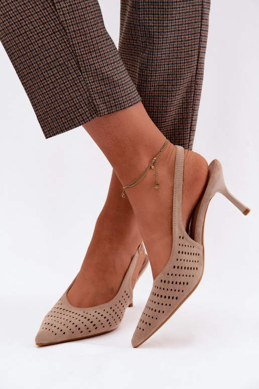 Ažūrinės basutės Moteriškas su plonais kulniukaissuImitacji iš zomšosu smėlio spalvos Torielle