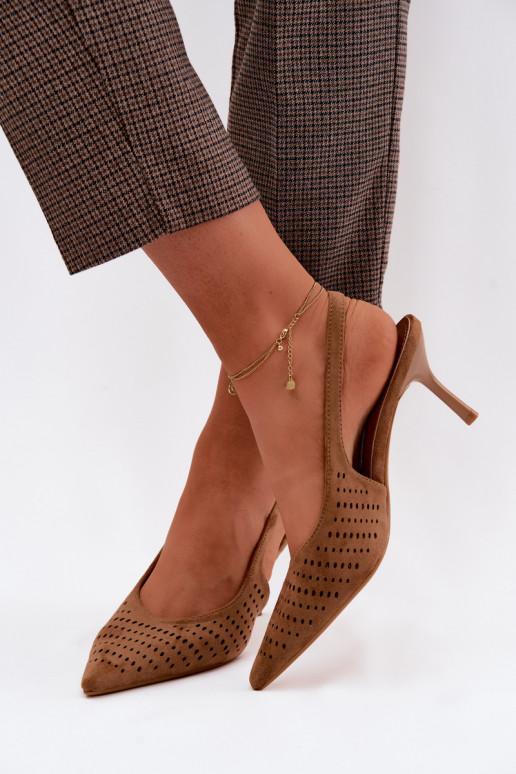 Ažūrinės basutės Moteriškas su plonais kulniukaissuImitacji iš zomšosu rudos spalvos Torielle