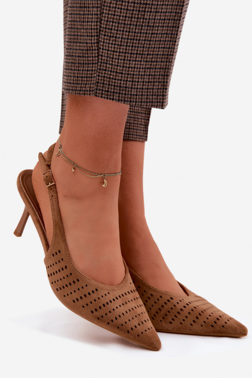 Ažūrinės basutės Moteriškas su plonais kulniukaissuImitacji iš zomšosu rudos spalvos Torielle