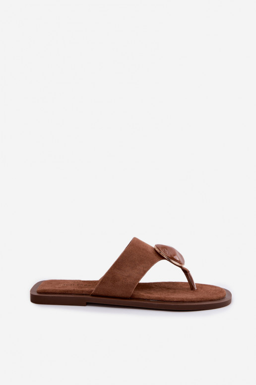 lygiapadžiai Šlepetės Šlepetės Moteriškas su ornamentais iš eko zomšosoĮe rudos spalvos Selvessa