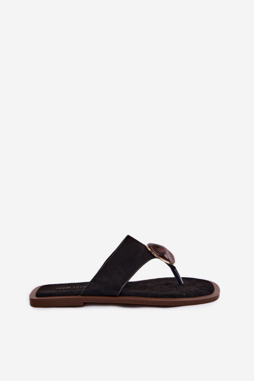 lygiapadžiai Šlepetės Šlepetės Moteriškas su ornamentais iš eko zomšosoĮe juodos spalvos Selvessa