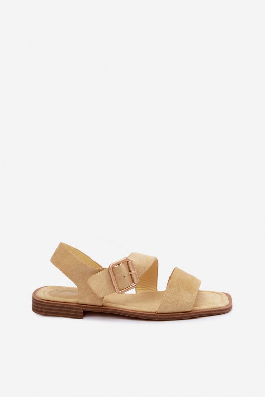 Moteriškos basutės su plačiais kulniukais su aukso spalvos sagtimis geltonos spalvos Verissea