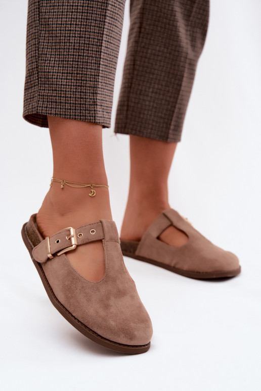 Moteriškos šlepetės MulesuImitacji iš zomšosu smėlio spalvos Melvia