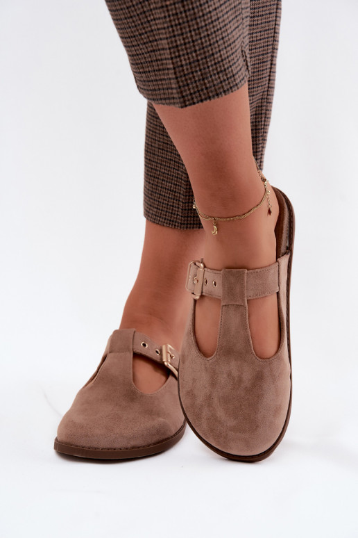 Moteriškos šlepetės MulesuImitacji iš zomšosu smėlio spalvos Melvia