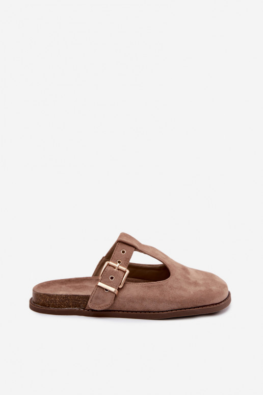 Moteriškos šlepetės MulesuImitacji iš zomšosu smėlio spalvos Melvia