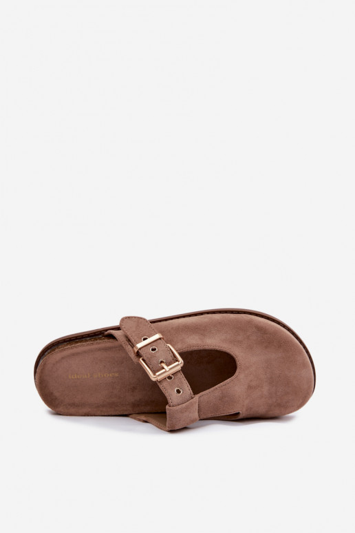 Moteriškos šlepetės MulesuImitacji iš zomšosu smėlio spalvos Melvia