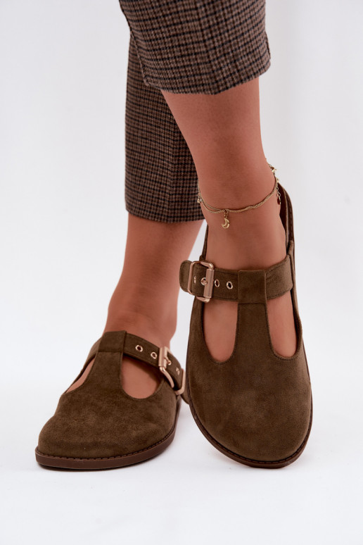 Moteriškos šlepetės MulesuImitacji iš zomšosu chaki spalvos Melvia