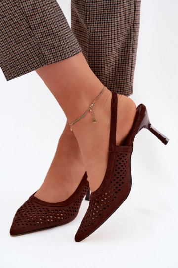 Ažūrinės basutės Moteriškas su plonais kulniukaissuImitacji iš zomšosu CzekoladoĮe Velvia