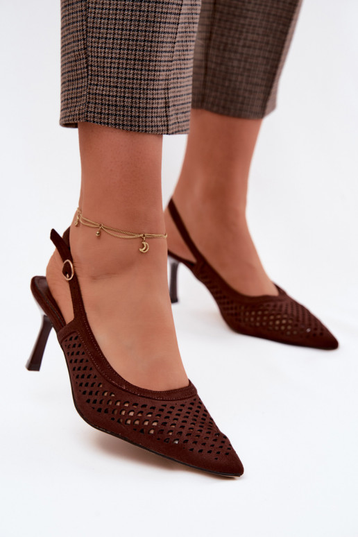 Ažūrinės basutės Moteriškas su plonais kulniukaissuImitacji iš zomšosu CzekoladoĮe Velvia