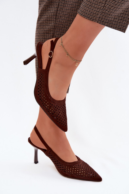 Ažūrinės basutės Moteriškas su plonais kulniukaissuImitacji iš zomšosu CzekoladoĮe Velvia