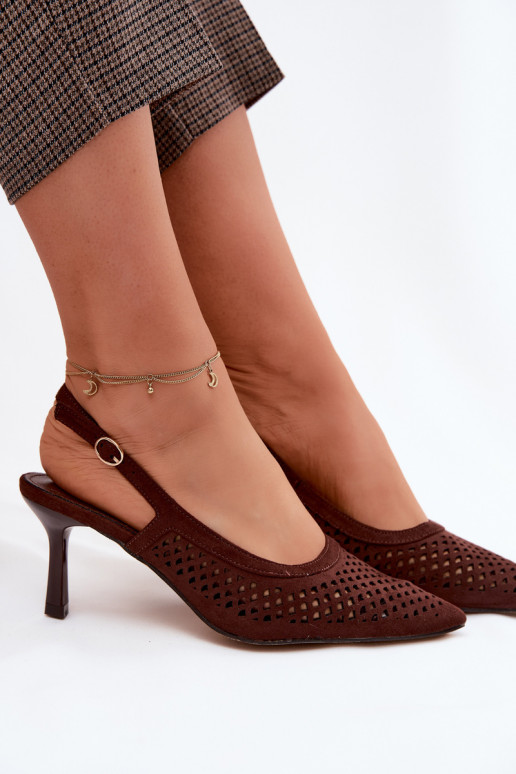 Ažūrinės basutės Moteriškas su plonais kulniukaissuImitacji iš zomšosu CzekoladoĮe Velvia