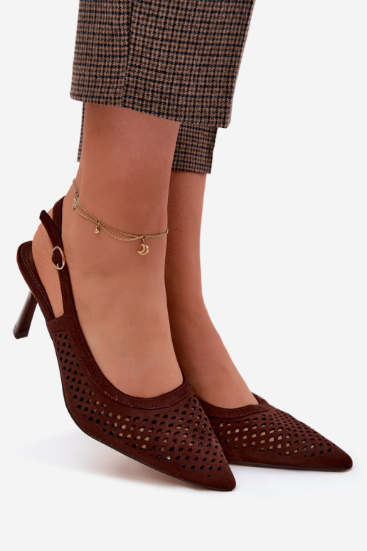 Ažūrinės basutės Moteriškas su plonais kulniukaissuImitacji iš zomšosu CzekoladoĮe Velvia