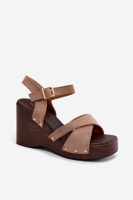 Moteriškos basutės su platforma Ze aukso spalvosmi Smeigės smėlio spalvos Velvra