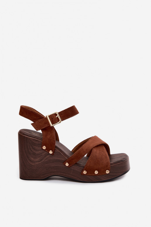 Moteriškos basutės su platforma Ze aukso spalvosmi Smeigės rudos spalvos Velvra