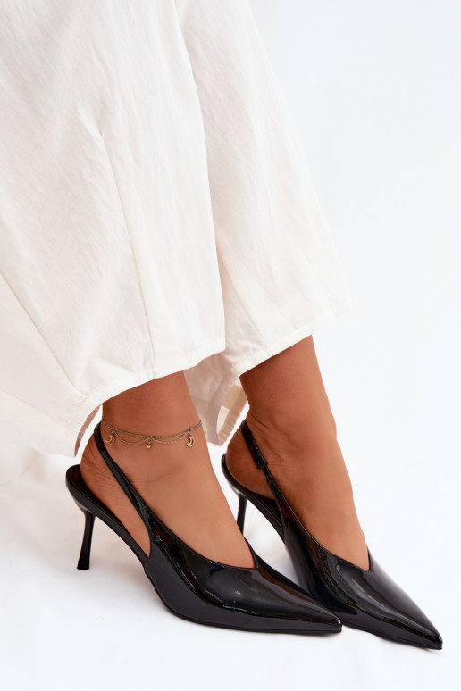 su lako efektu aukštakulniai bateliai basutės iš eko odos juodos spalvos Norvra