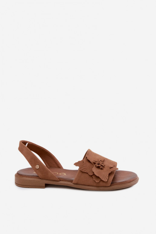 Oda Zomšinės basutės su plačiais kulniukais Su puošniais Gėlė Zazoo 407471 rudos spalvos