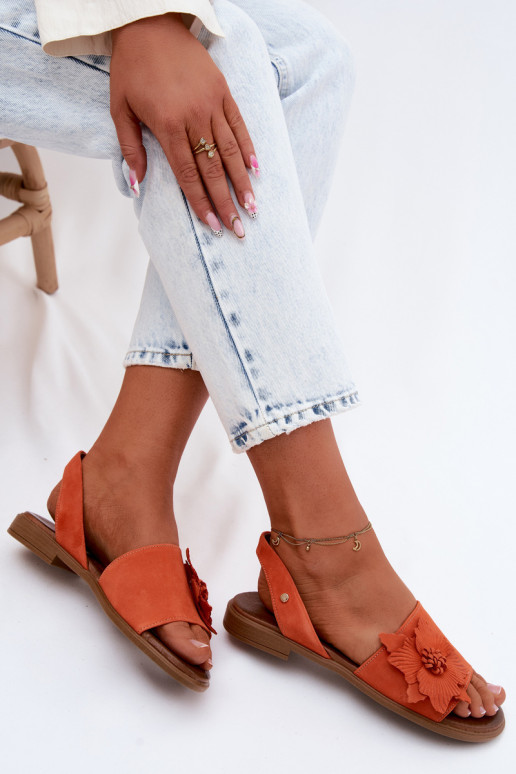 Oda Zomšinės basutės su plačiais kulniukais Su puošniais Gėlė Zazoo 407471 oranžinės spalvos
