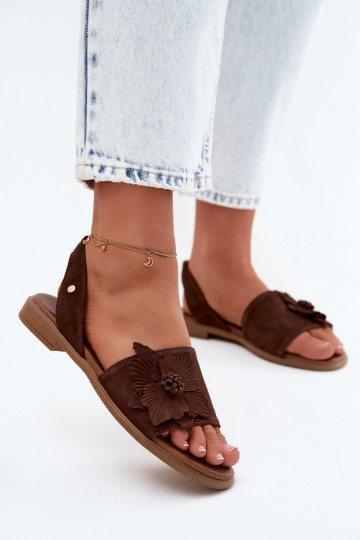 Oda Zomšinės basutės su plačiais kulniukais Su puošniais Gėlė Zazoo 407471 CzekoladoĮe