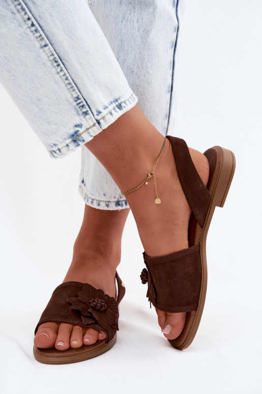 Oda Zomšinės basutės su plačiais kulniukais Su puošniais Gėlė Zazoo 407471 CzekoladoĮe