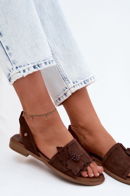 Oda Zomšinės basutės su plačiais kulniukais Su puošniais Gėlė Zazoo 407471 CzekoladoĮe