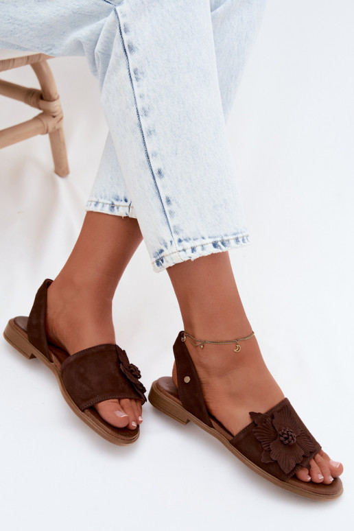 Oda Zomšinės basutės su plačiais kulniukais Su puošniais Gėlė Zazoo 407471 CzekoladoĮe